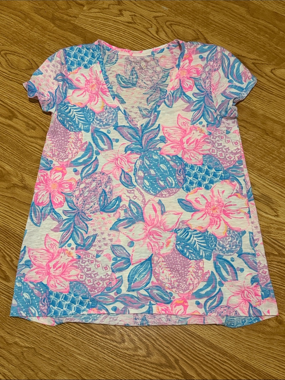 Lilly Pulitzer Pink & Blue Floral Short Sleeve Tee